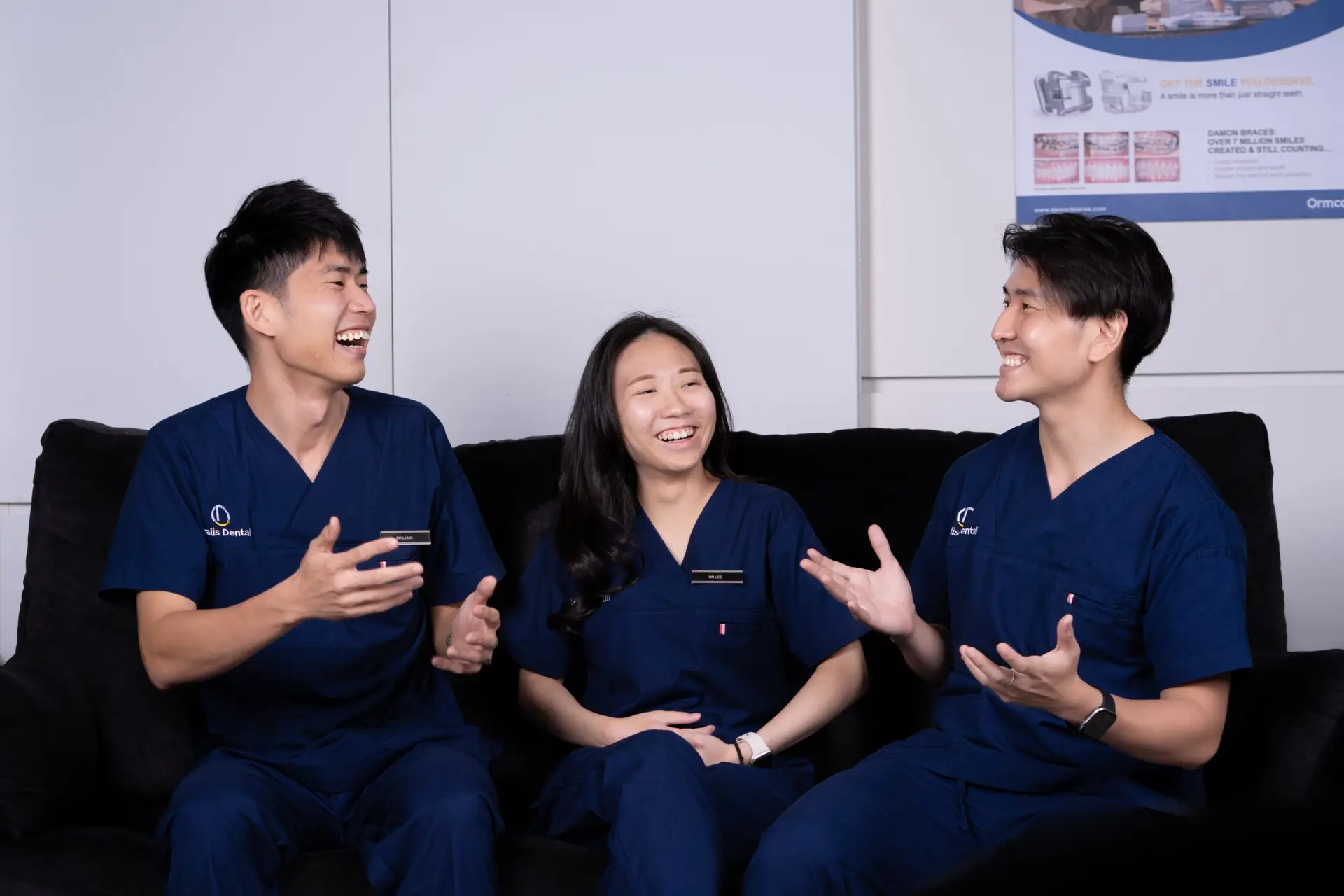 Bright, inviting banner image representing Oralis Dental's dentists; Doctor Leong, Doctor Lee and Doctor Terrence at a Oralis dental clinic in Petaling Jaya.